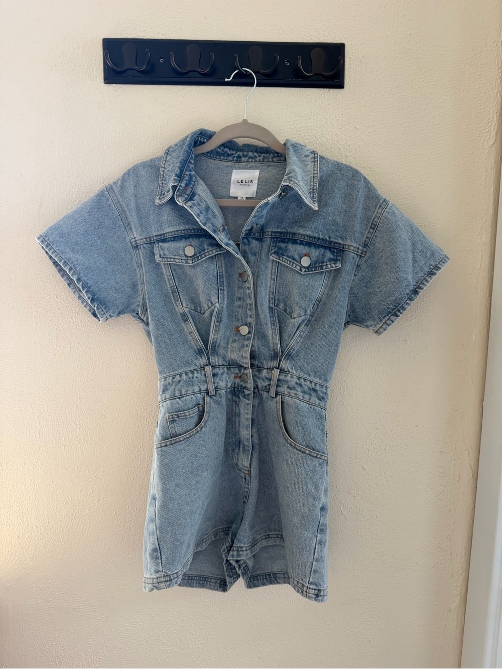 Le Lis Light Wash Denim Short Sleeve Romper